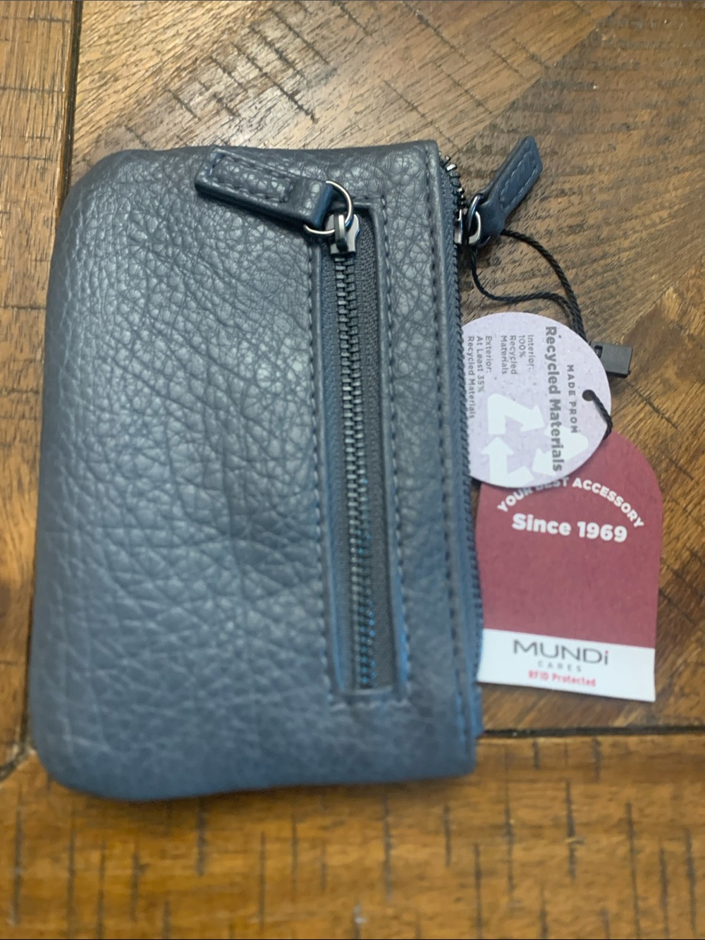 Mundi Blue Leather Zip Card Pouch